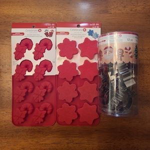 NWT Celebrate It Christmas Bundle, Candy Cane/Star Molds, 12 Cookie Cutters